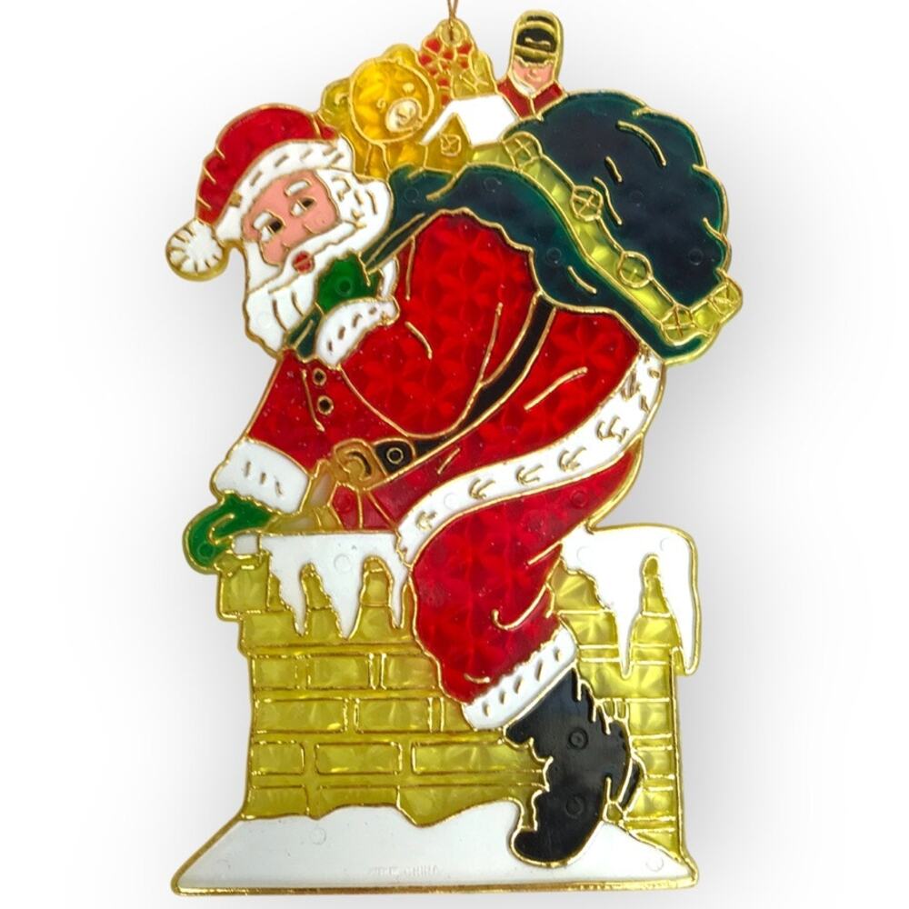 Vintage Plastic Sun Catcher Santa Claus Christmas Holiday Decor - appr. 7"